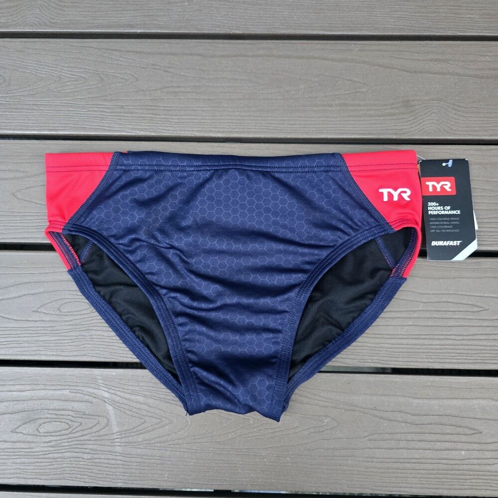 TYR Durafast Elite Men's Hexa Blade Red/Navy Splice Racer Brief SZ 32 New